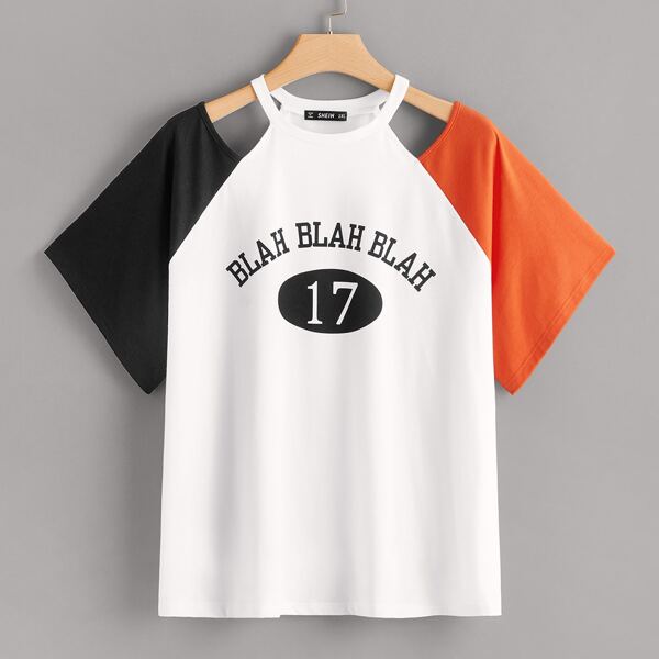 

Plus Letter Graphic Cut Out Colorblock Tee, Multicolor