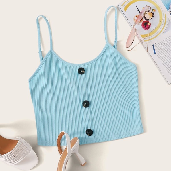 

Rib-Knit Breasted Crop Cami Top