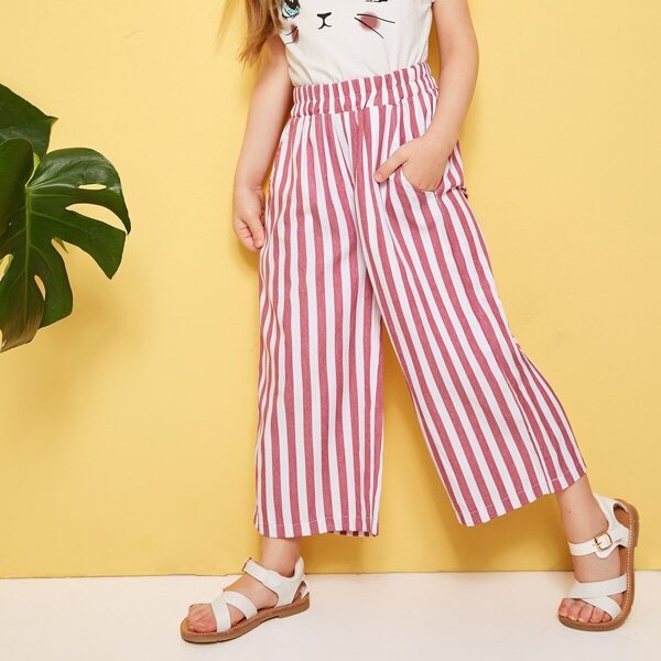 

Toddler Girls Slant Pocket Striped Wide Leg Pants, Multicolor