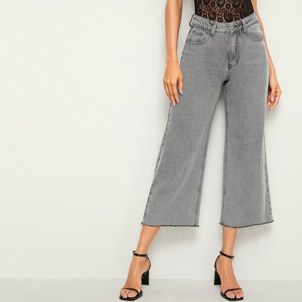 

Raw Hem Crop Wide Leg Jeans