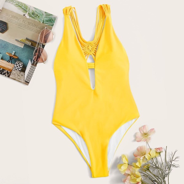 

Deep Plunging Strappy Back One Piece Swimsuit