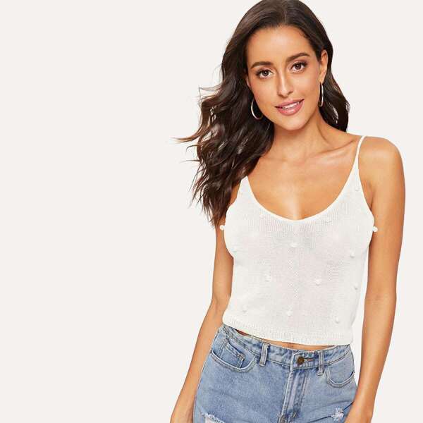 

Pearls Embellished Solid Cami Top