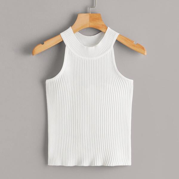 

Rib-knit Strappy Back Halter Top
