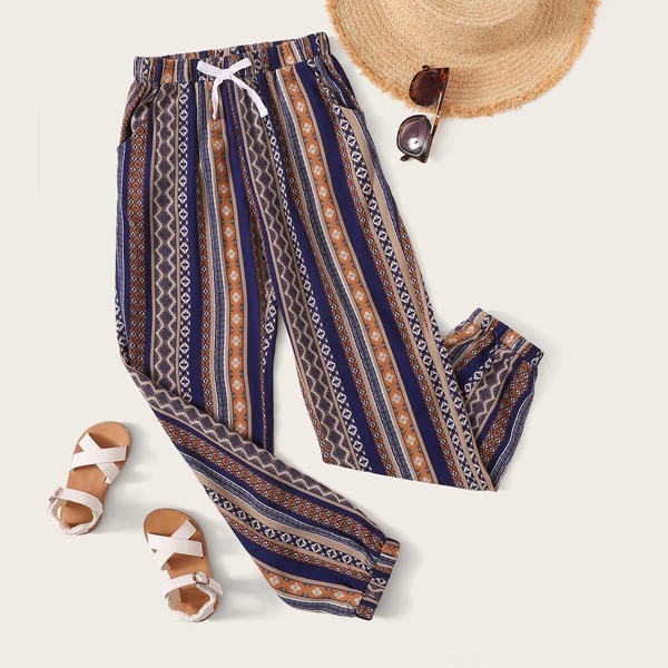 

Boys Knot Waist Aztec Print Pants, Multicolor