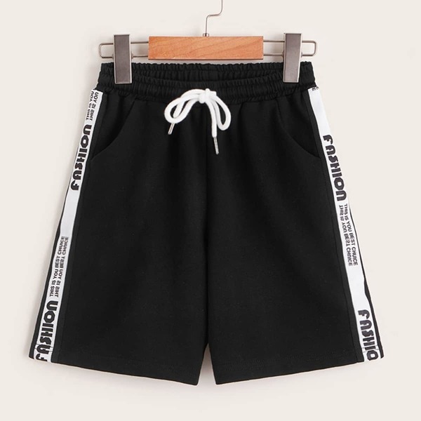 

Boys Drawstring Waist Letter Tape Side Sweat Shorts