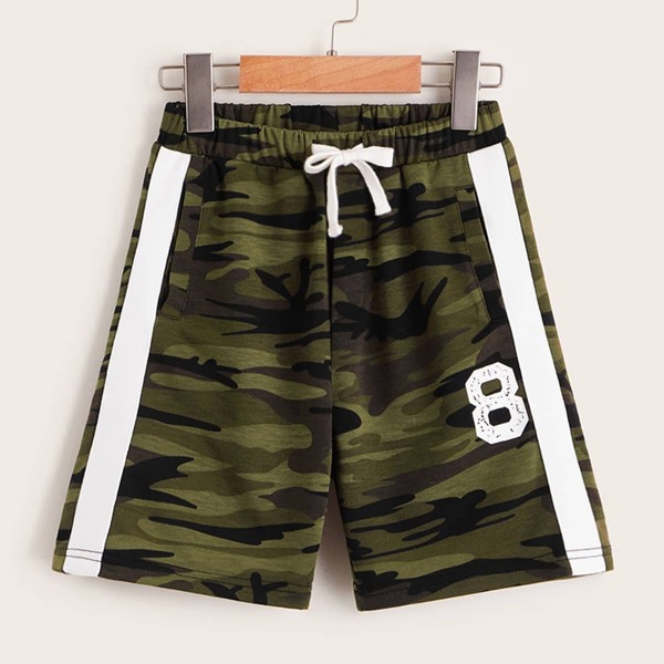 

Boys Number Print Contrast Striped Sweat Shorts, Multicolor