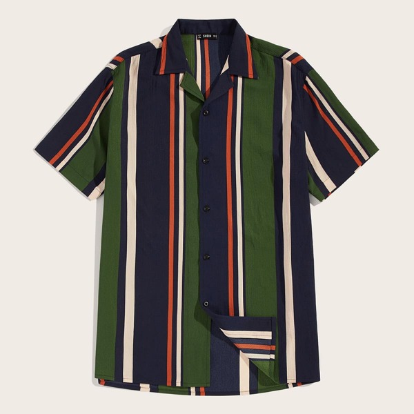

Men Revere Collar Striped Shirt, Multicolor