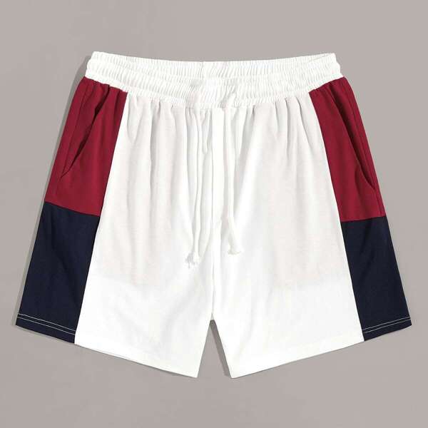 

Men Drawstring Waist Colorblock Side Shorts