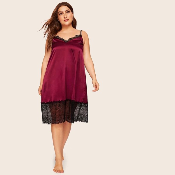

Plus Lace Trim Satin Night Dress