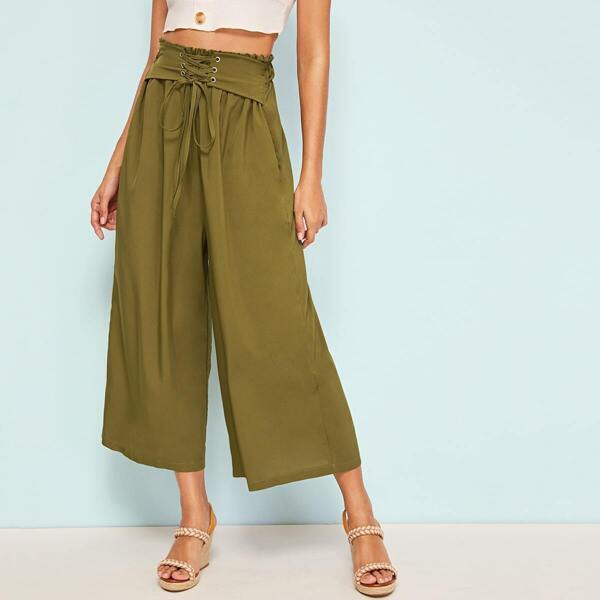 

Corset Waist Wide Leg Crop Pants