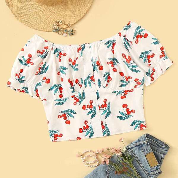 

Plus Cherry Print Blouse