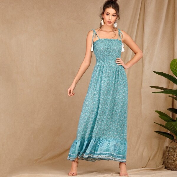 

Ditsy Floral Shirred Knot Cami Dress