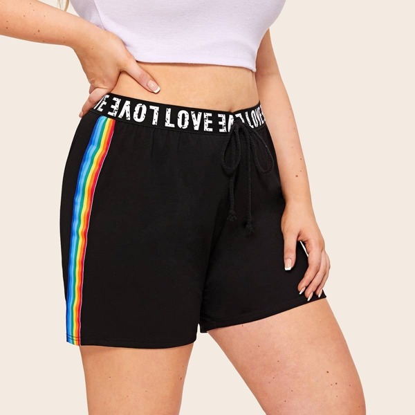 

Plus Side Stripe Letter Tape Waistband Shorts