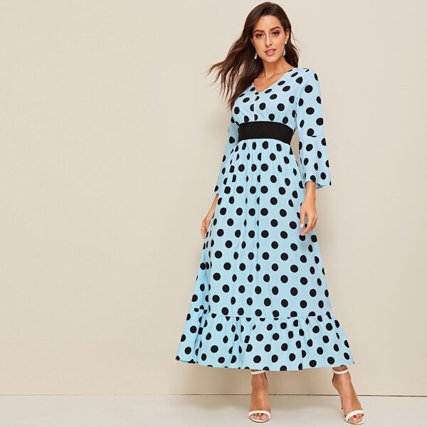 Polka Dot Ruffle Hem Tie Back Maxi Dress