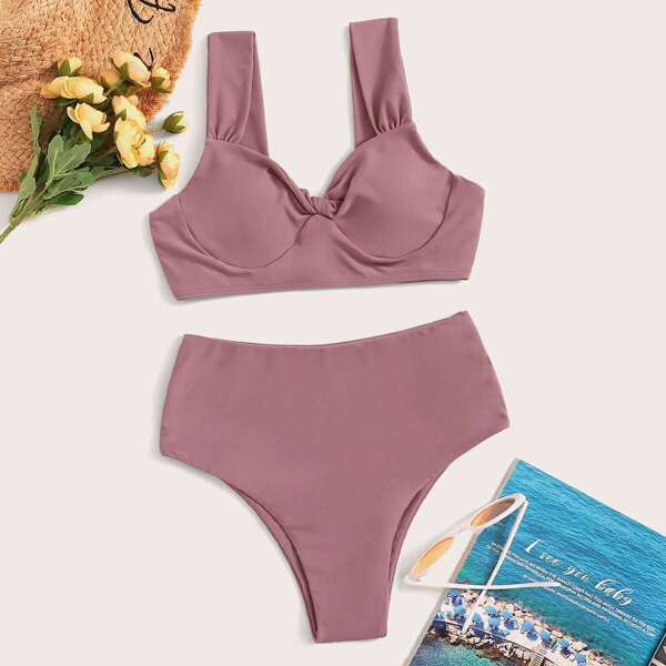 

Twist Top With High Waist Bikini Set