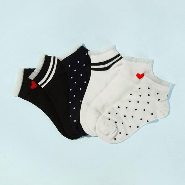 

Polka Dot & Heart Pattern Ankle Sock 6pairs