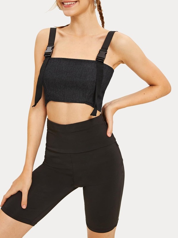

Buckle Tape Solid Cami Denim Top