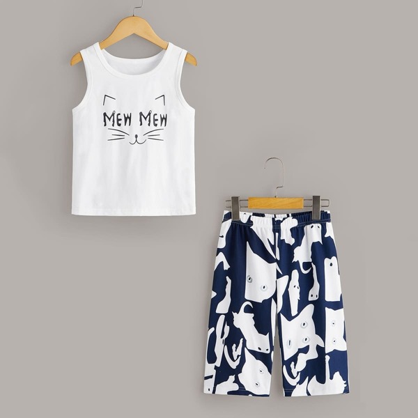 

Boys Cat Print Pajama Set