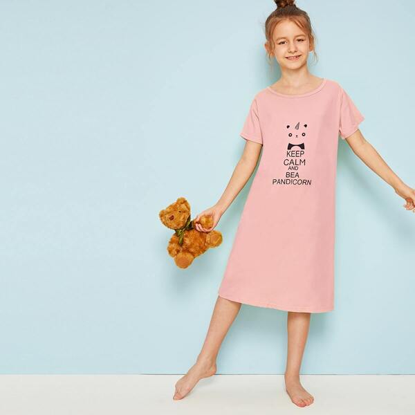 

Girls Panda & Letter Print Night Dress