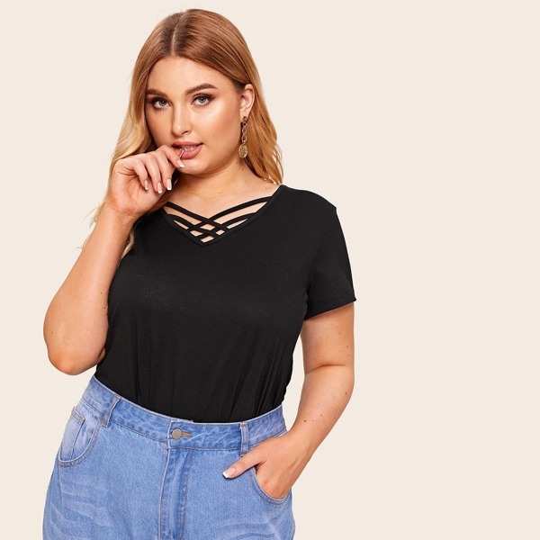 

Plus Criss-cross Front Solid Tee