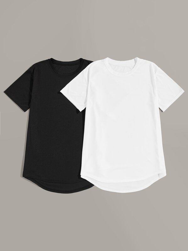 

Men Dip Hem Solid Basics Tee 2pcs, Black and white