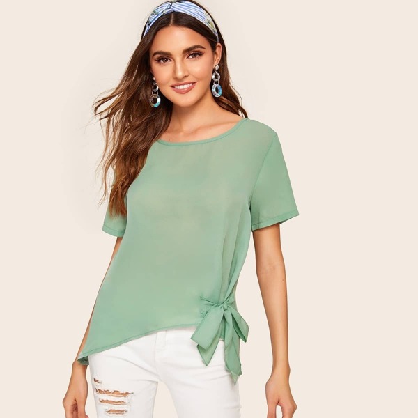 

Tie Side Asymmetric Hem Blouse