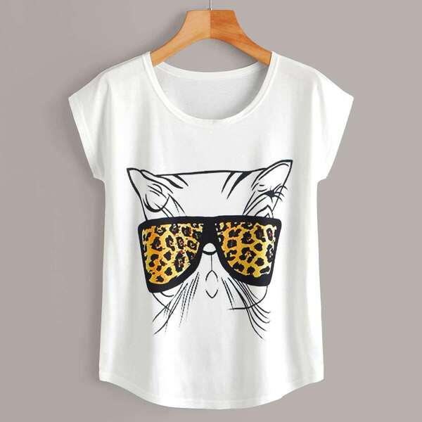 

Cat Print Tee, White