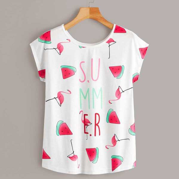 

Letter And Flamingo Print Tee