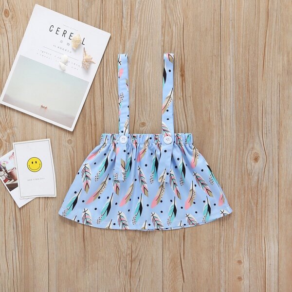 

Toddler Girls Feather Print Straps Skirt