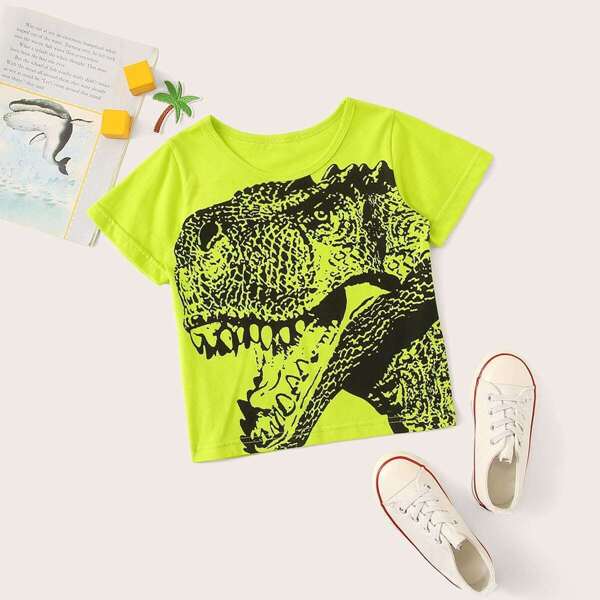 

Toddler Boys Neon Green Dinosaur Print Tee