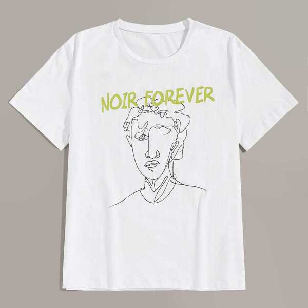 

Men Letter And Figure Print Tee, White