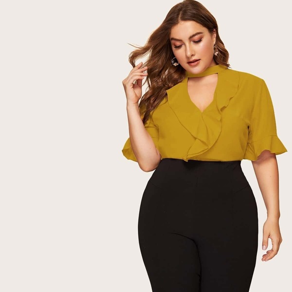 

Блуза размера плюс с воротником-чокером, Жёлтые