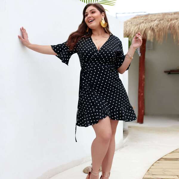 

Plus Polka Dot Tie Side Wrap Dress