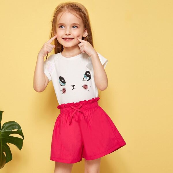 

Toddler Girls Frilled Waist Knotted Wide Leg Shorts