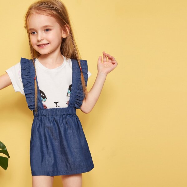 

Toddler Girls Criss-cross Ruffle Trim Pinafore Skirt
