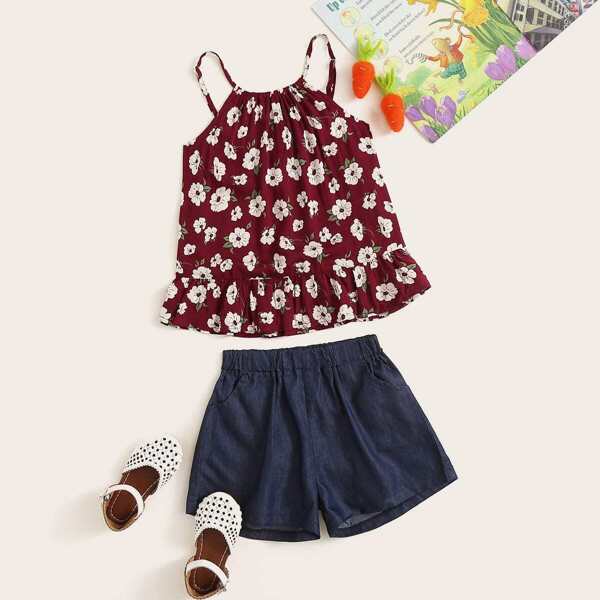 

Toddler Girls Floral Ruffle Hem Cami Top & Shorts Set, Multicolor