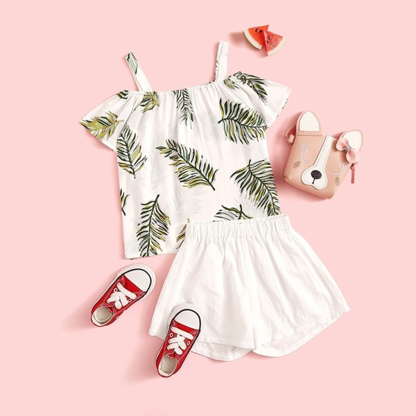 

Toddler Girls Cold Shoulder Tropical Print Top & Shorts Set
