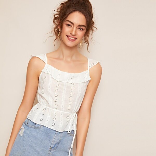 

Ruffle Trim Belted Schiffy Top