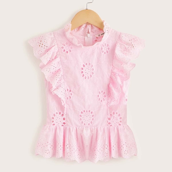 

Girls Ruffle Trim Zip Back Schiffy Top, Pink pastel