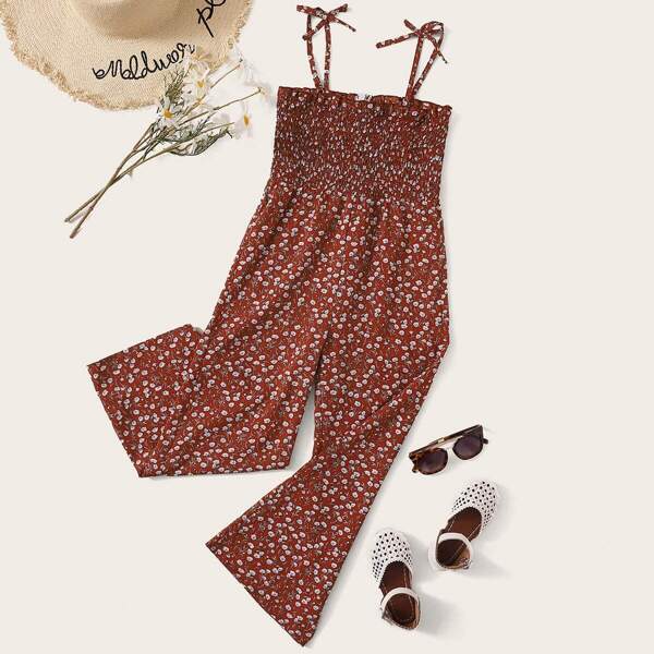 

Girls Ditsy Floral Knot Shoulder Shirred Palazzo Jumpsuit