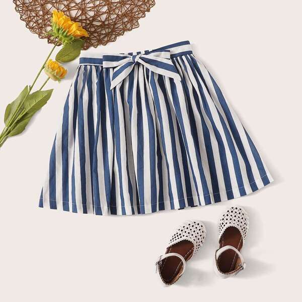 

Girls Striped Tie Front Skirt, Blue