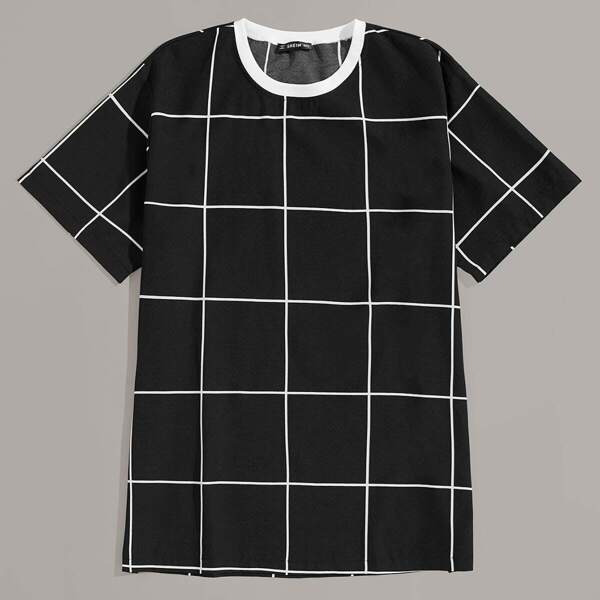 

Men Contrast Neck Grid Top