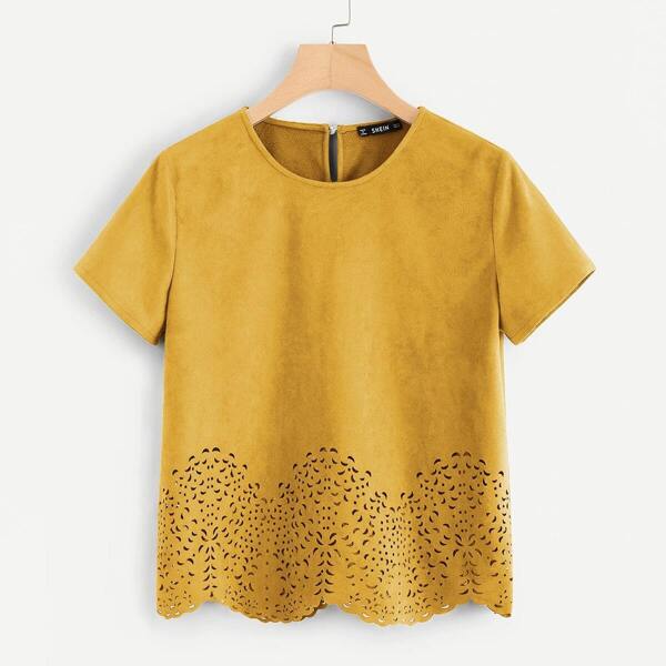 

Laser Cut Hem Keyhole Back Top