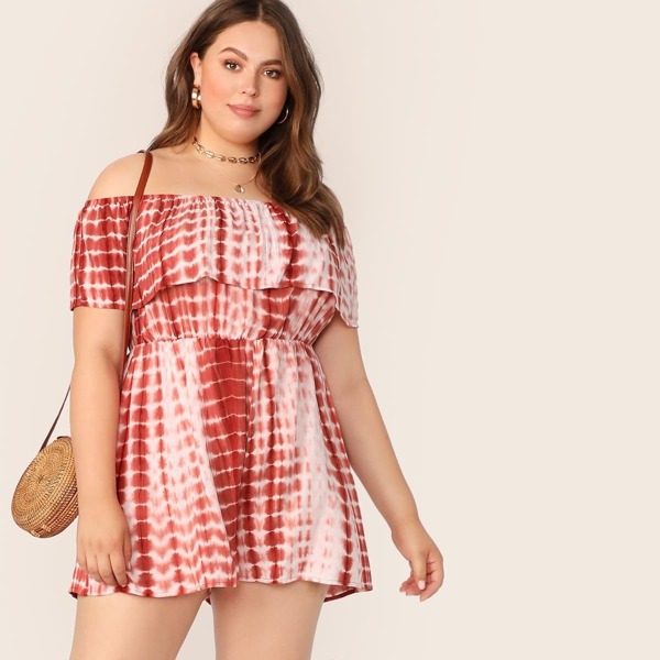 

Plus Tie Dye Foldover Bardot Romper, Multicolor
