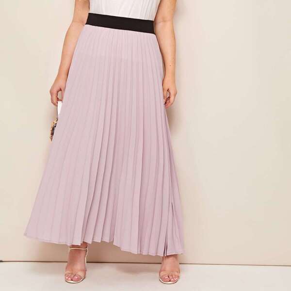 

Plus Contrast Wide Waistband Pleated Skirt