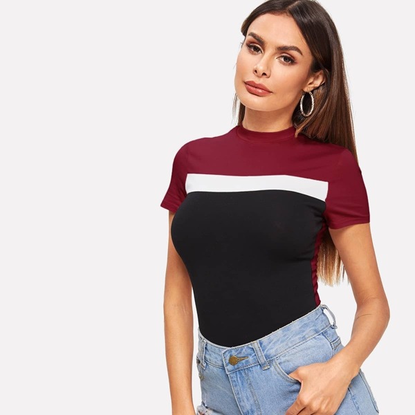 

Mock Neck Colorblock Tee