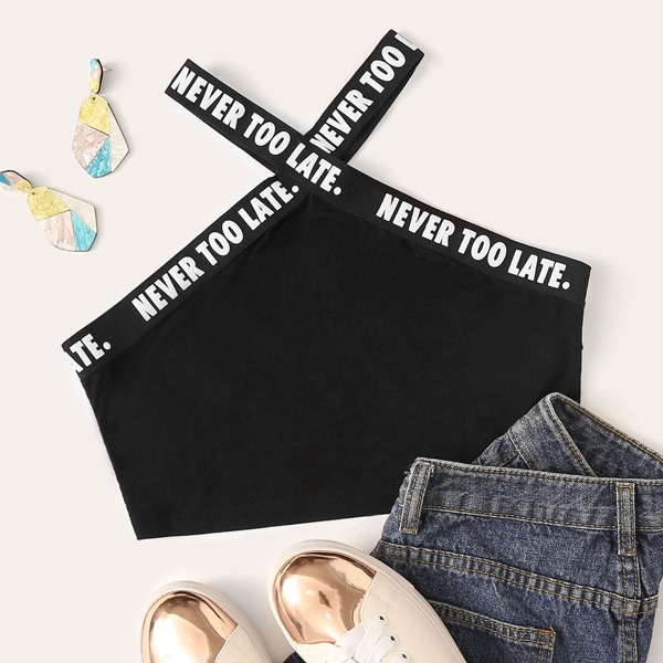 

Letter Tape Crisscross Halter Crop Top