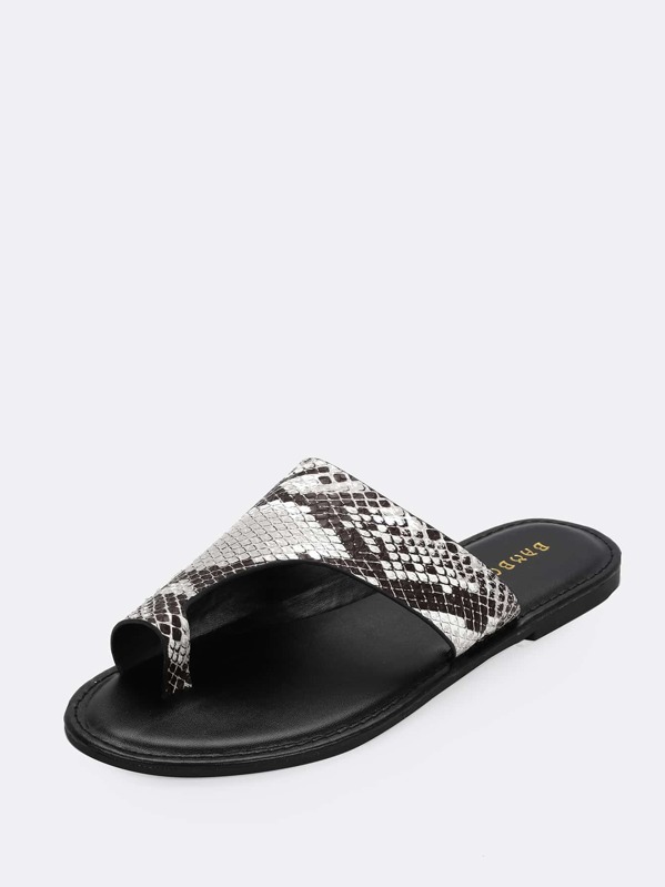 

Snakeskin Asymmetric Toe Loop Band Slide Sandals, Multicolor