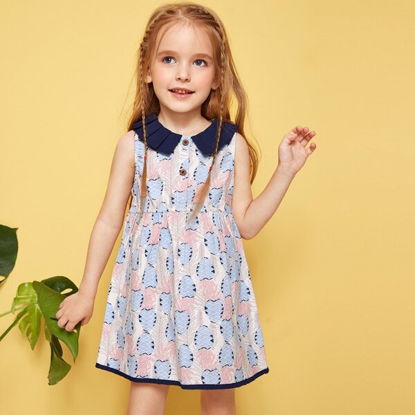 

Toddler Girls Geo Print Contrast Collar Dress, Multicolor