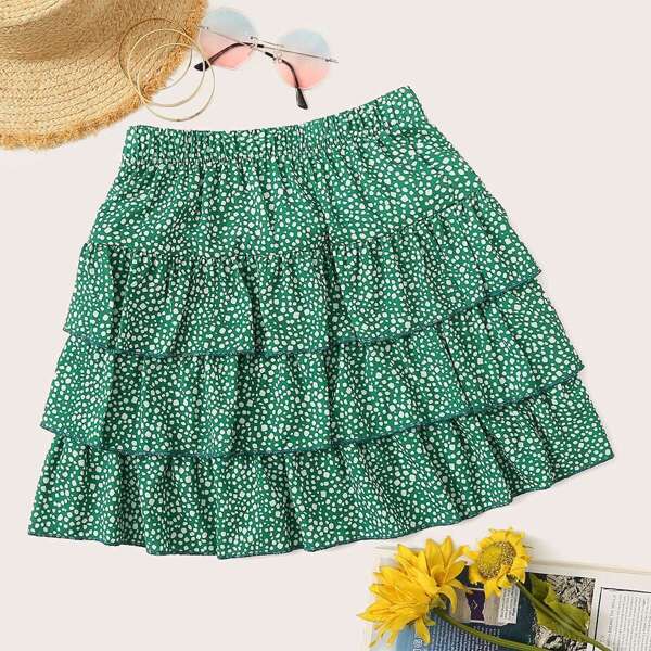 

Tiered Layer Confetti Skirt, Green